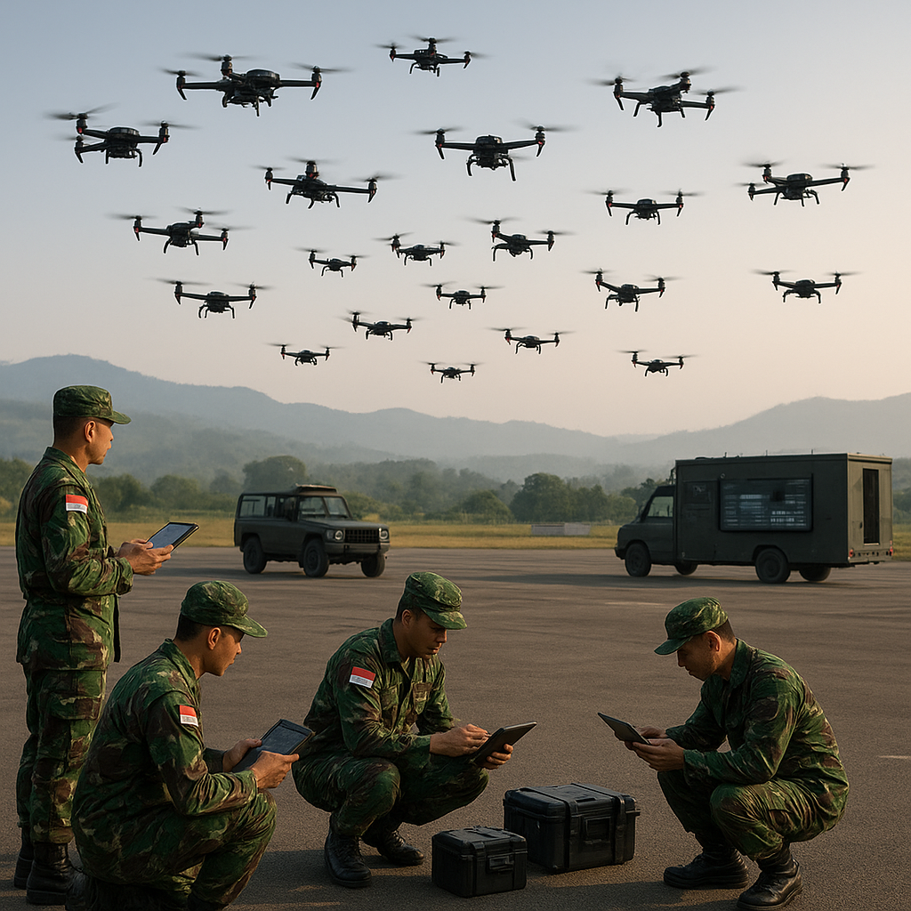 Pusat Penerbangan TNI AD Uji Coba Drone Swarming untuk Pengintaian dan Serangan: Algoritma Formasi Otonom dan Taktik Saturation Attack