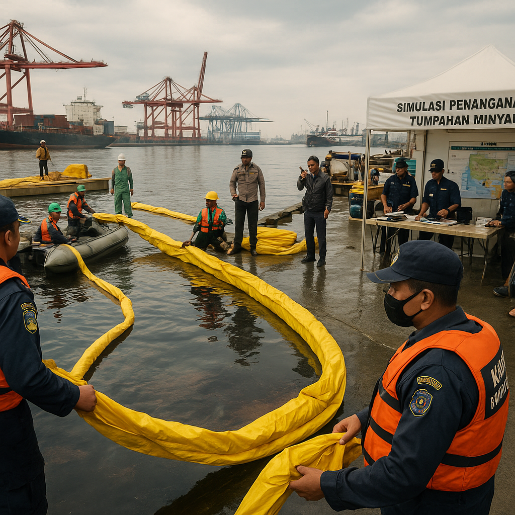 Antisipasi Krisis Logistik, KSOP Tanjung Priok Gelar Simulasi Penanganan Tumpahan Minyak