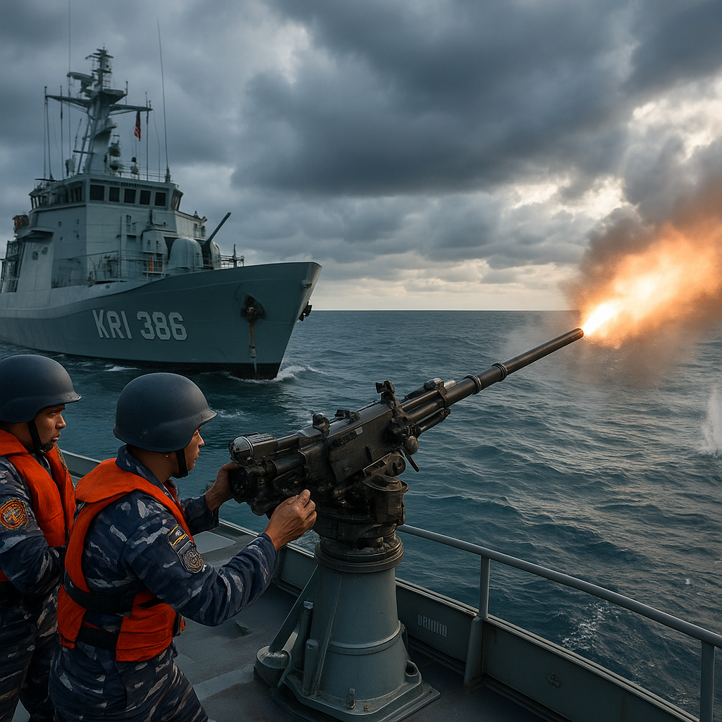 KRI Silas Papare-386 Gelar Latihan Menembak di Laut Natuna Utara untuk Tingkatkan Kesiapan Tempur