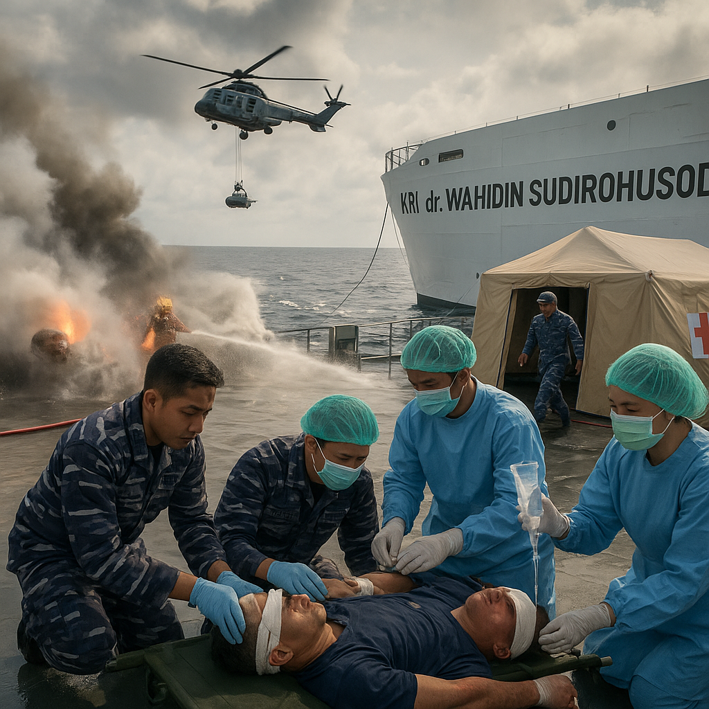 KRI dr. Wahidin Sudirohusodo-991 Latih Prosedur 'Damage Control' dan Pemulihan Tempur di Laut Lepas