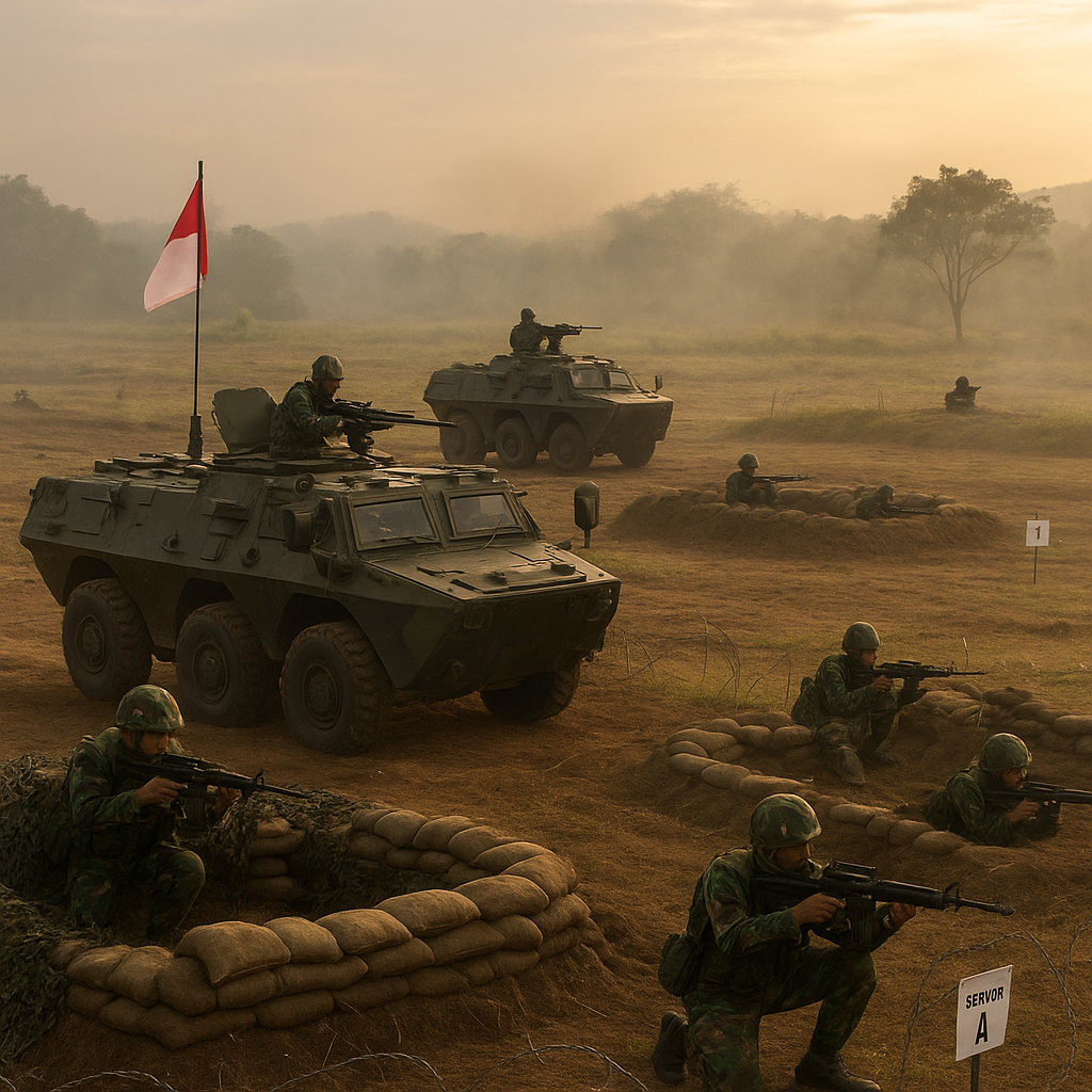 Satgas Yonif Mekanis TNI AD Praktekkan Pembentukan Perimeter Amankan Lokasi Vital