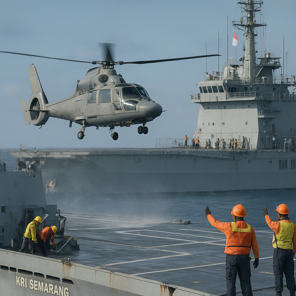 Simulasi Cross Decking Helikopter Serbu pada KRI dan Kapal Induk Pengangkut Helikopter