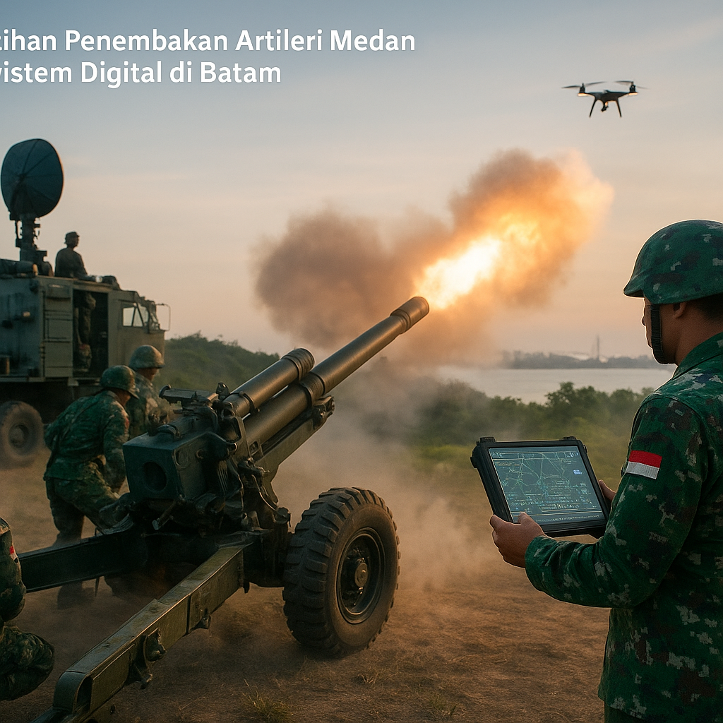 TNI AD Latihan Penembakan Artileri Medan dengan Sistem Digital di Batam