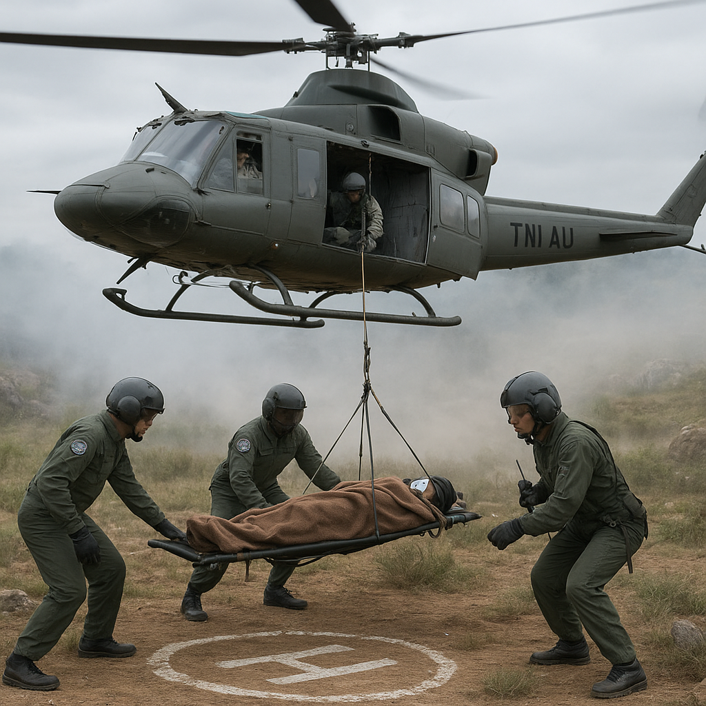Penerbang TNI AU Latihan Evakuasi Medis dengan Helikopter di Medan Berbahaya
