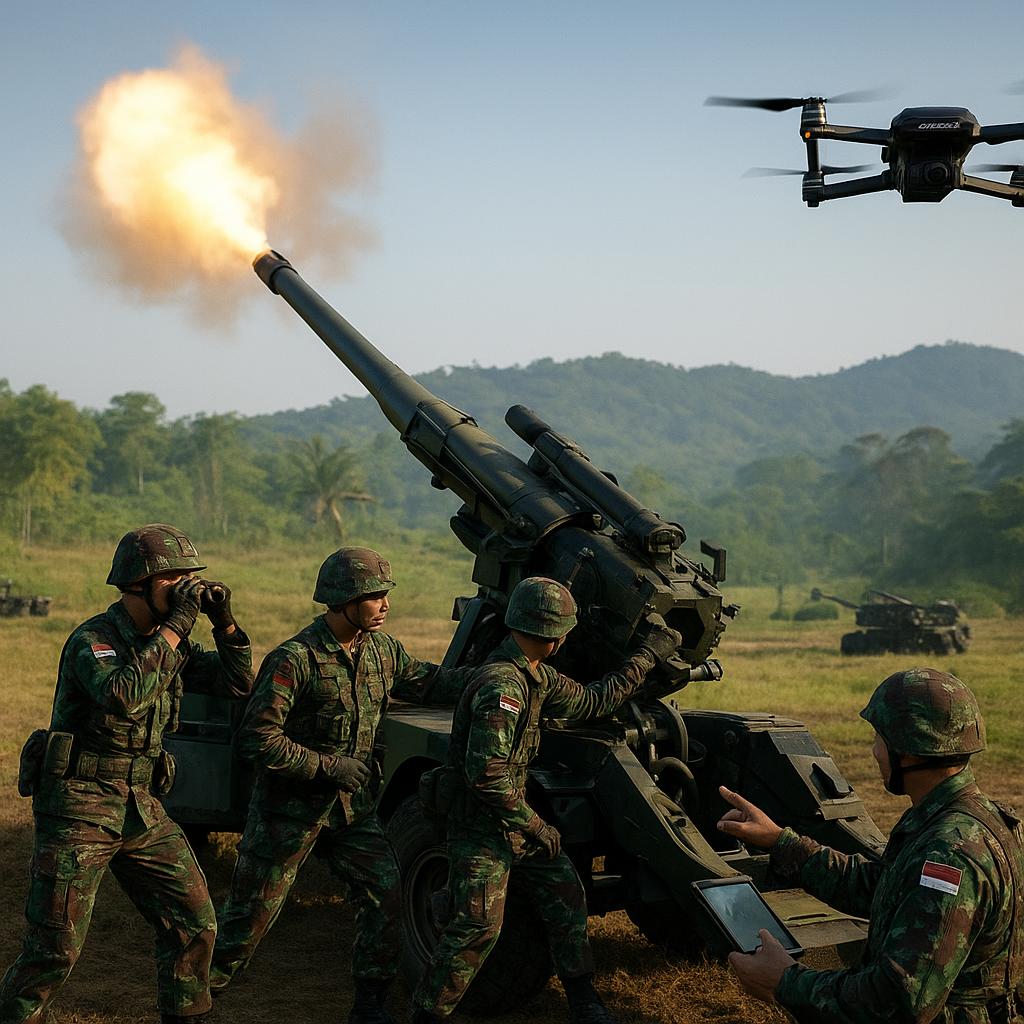 Latihan Penembakan Artileri Medan Howitzer CAESAR 155mm dengan Dukungan UAV